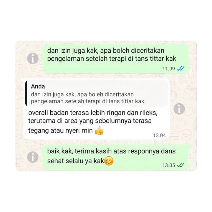 Percakapan testimonial pasien Tanstittar nomor lima